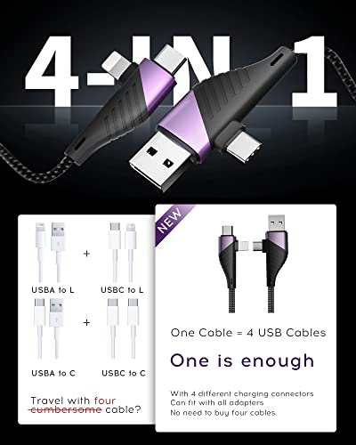 Newest [4 in 1] Multi Charging Cable 2Pack 4ft, MAGNPTER 60W 3.1A Fast Charging USB C Cable, Nylon Braided USB A/C to USB C/IP Cord, Compatible with iPhone iPad Pro/Air/Mini MacBook Galaxy S22 21 Note