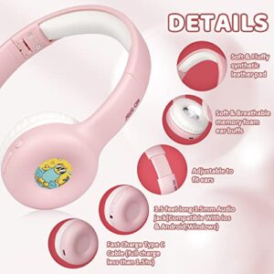 KO-STAR Kids Headphones, Noise Cancelling Headphones,Wireless Bluetooth Headpones for Autism, Toddler, Children, Bluetooth 5.3 Kids Headphones with Mic for School/ipad/Kindle/Tablet-BT688 Pink (85dB)