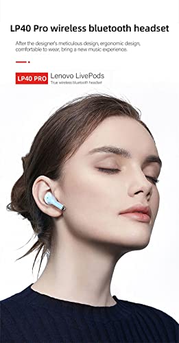 LP40 Pro TWS Earphones Wireless + Free Bag Handsfree Bluetooth 5.1 Sport Noise Reduction Headphones Touch Control Earbuds (White)