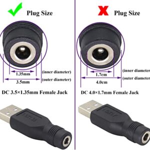 AAOTOKK (2 Pack) USB to DC 3.5×1.35mm Power Adapter 5 Volt USB 2.0 A Male to DC 3.5×1.35 mm Female Jack DC 5V Barrel Power Plug Charger Cord Connector for 5 V DC or USB Charging Device(M/F3.5×1.35)