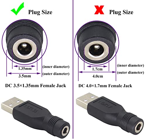 AAOTOKK (2 Pack) USB to DC 3.5×1.35mm Power Adapter 5 Volt USB 2.0 A Male to DC 3.5×1.35 mm Female Jack DC 5V Barrel Power Plug Charger Cord Connector for 5 V DC or USB Charging Device(M/F3.5×1.35)