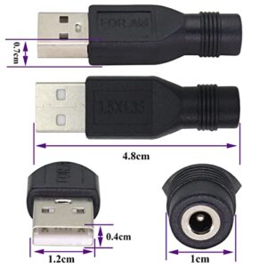AAOTOKK (2 Pack) USB to DC 3.5×1.35mm Power Adapter 5 Volt USB 2.0 A Male to DC 3.5×1.35 mm Female Jack DC 5V Barrel Power Plug Charger Cord Connector for 5 V DC or USB Charging Device(M/F3.5×1.35)