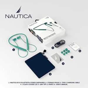 Nautica B310 Sport Wireless Bluetooth Earphones with Type-C Charging Cable, Neckband Earphones Magnetic Earbuds, Bluetooth v5.0 Earphones High Volume Levels, Flexibility, Portable Sweat Proof (Green)