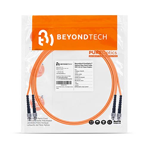 ST to ST Fiber Patch Cable Multimode Duplex - 3m (9.84ft) - 62.5/125um OM1 LSZH - Beyondtech PureOptics Cable Series