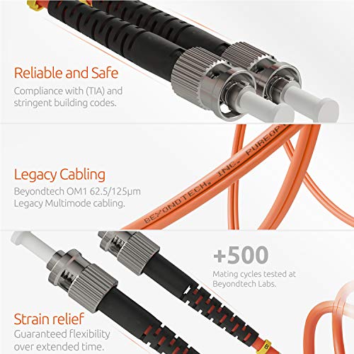 ST to ST Fiber Patch Cable Multimode Duplex - 3m (9.84ft) - 62.5/125um OM1 LSZH - Beyondtech PureOptics Cable Series