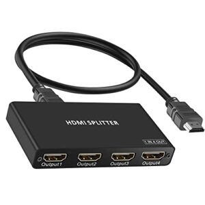 hdmi splitter 1 in 4 out, 4k@30hz 1×4 hdmi splitter for full hd 1080p 3d splitter, supports hdcp1.4,compatible with ps4 fire stick hdtv (with hdmi cable)