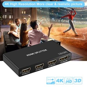 HDMI Splitter 1 in 4 Out, 4K@30HZ 1x4 HDMI Splitter for Full HD 1080P 3D Splitter, Supports HDCP1.4,Compatible with PS4 Fire Stick HDTV (with HDMI Cable)