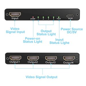 HDMI Splitter 1 in 4 Out, 4K@30HZ 1x4 HDMI Splitter for Full HD 1080P 3D Splitter, Supports HDCP1.4,Compatible with PS4 Fire Stick HDTV (with HDMI Cable)