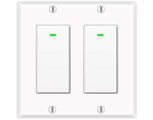 alexa light switch, double smart wifi light switches, smart switch 2 gang compatible with alexa and google home, neutral wire needed, with remote control, timing schedule, no hub required (2pack)