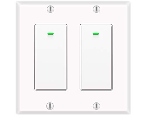 Alexa Light Switch, Double Smart WiFi Light Switches, Smart Switch 2 Gang Compatible with Alexa and Google Home, Neutral Wire Needed, with Remote Control, Timing Schedule, No hub Required (2Pack)