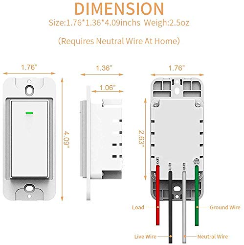 Alexa Light Switch, Double Smart WiFi Light Switches, Smart Switch 2 Gang Compatible with Alexa and Google Home, Neutral Wire Needed, with Remote Control, Timing Schedule, No hub Required (2Pack)