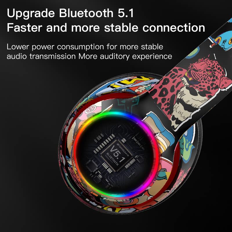 Over-Ear Bluetooth Headphones, Colorful Atmosphere Lamp, Foldable Wireless Sports Headset, Hi-Res Audio, Noise Cancelling, Can Be Inserted Into The Card Mobile Computer Universal