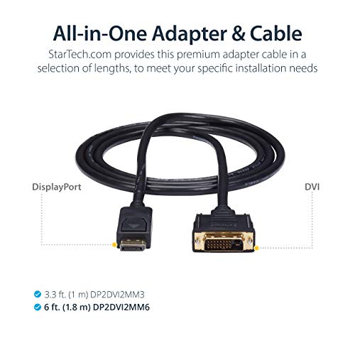 StarTech.com 6ft (1.8m) DisplayPort to DVI Cable - 1080p Video - DisplayPort to DVI Adapter Cable - DP to DVI-D Converter Single Link - DP to DVI Monitor Cable - Latching DP Connector (DP2DVI2MM6)
