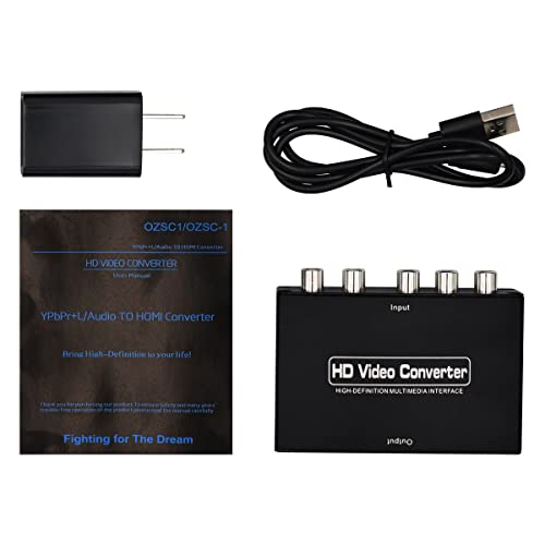 Component to HDMI Adapter, YPbPr to HDMI Coverter, 5 RCA to HDMI Coverter, Supports 1080P Video Audio Converter Adapter HDMI V1.4 for DVD/PSP/Xbox360 to HDTV Monitor