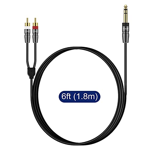 J&D 6.35mm TRS to Dual RCA Audio Cable, Copper Shell Heavy Duty 6.35mm 1/4 inch Male TRS to 2 RCA Male Stereo Audio Y Splitter Cable, 6 Feet