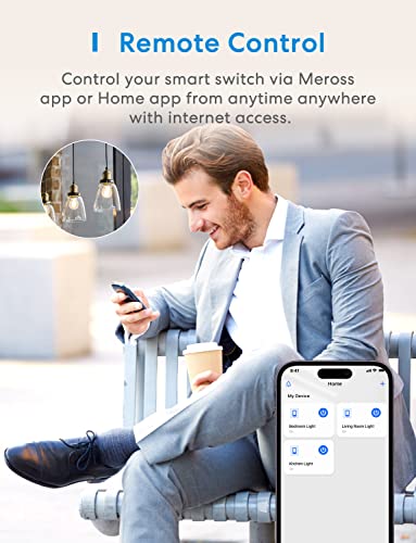 meross Smart Light Switch Compatible with Alexa, Google Assistant and SmartThings, Needs Neutral Wire, Single Pole WiFi Wall Switch, Remote Control, Schedules, No Hub Needed, 2.4G Only, 4 Pack