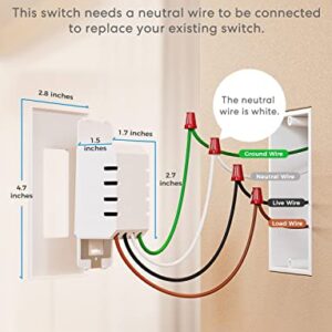 meross Smart Light Switch Compatible with Alexa, Google Assistant and SmartThings, Needs Neutral Wire, Single Pole WiFi Wall Switch, Remote Control, Schedules, No Hub Needed, 2.4G Only, 4 Pack