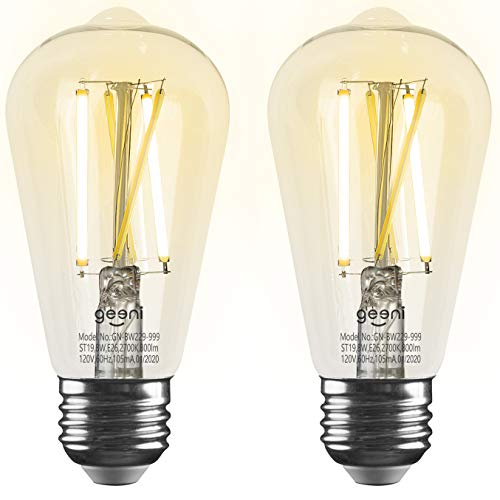 Geeni LUX Edison ST19 Edison WiFi LED Smart Bulb, 2700K - 6500K 8W, E26 Base, Dimmable, Tunable White Light, Compatible with Amazon Alexa & Google Home - No Hub Required- 2 Pack