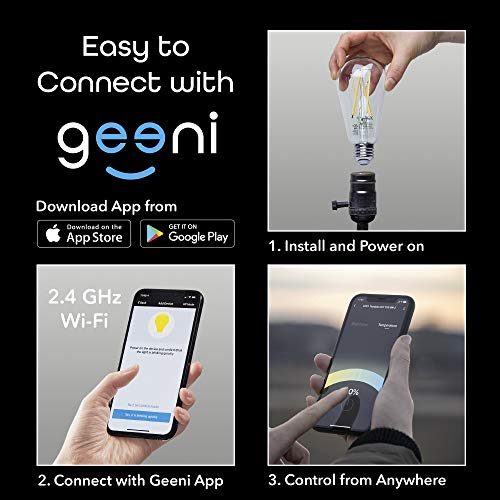 Geeni LUX Edison ST19 Edison WiFi LED Smart Bulb, 2700K - 6500K 8W, E26 Base, Dimmable, Tunable White Light, Compatible with Amazon Alexa & Google Home - No Hub Required- 2 Pack