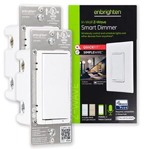enbrighten z-wave smart rocker light dimmer with quickfit and simplewire, 3-way, works with alexa, google assistant, zwave hub required, repeater/range extender, white & light almond, 2-pack, 47898