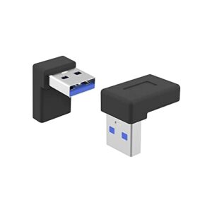 right angle usb a male to usb c female adapter,90 degree usb3.0 to type c cable connector support unidirectional sides 5gbps & data transfer, for laptops,phone,pc 2-pack (balck up&down angle)
