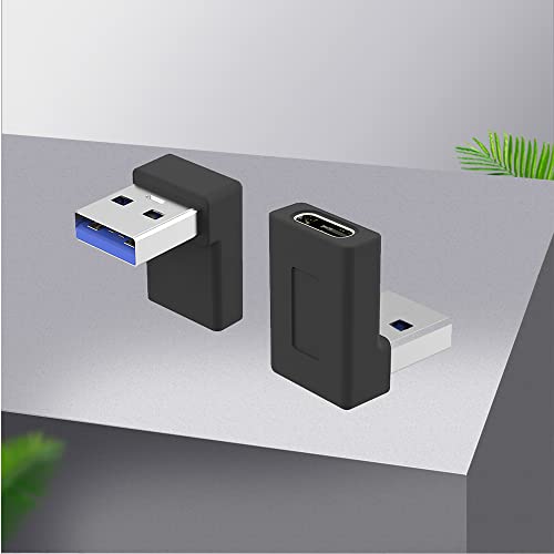 Right Angle USB A Male to USB C Female Adapter,90 Degree USB3.0 to Type C Cable Connector Support unidirectional Sides 5Gbps & Data Transfer, for Laptops,Phone,PC 2-Pack (Balck Up&Down Angle)