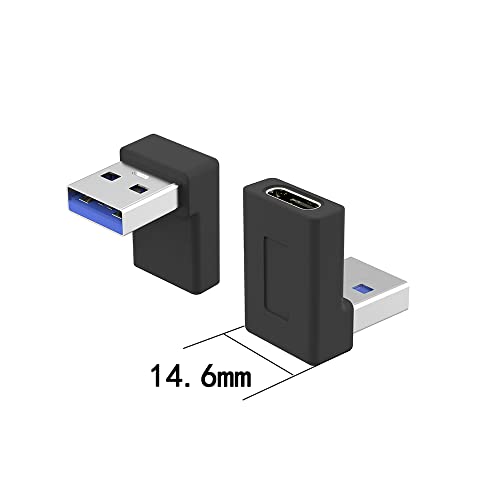 Right Angle USB A Male to USB C Female Adapter,90 Degree USB3.0 to Type C Cable Connector Support unidirectional Sides 5Gbps & Data Transfer, for Laptops,Phone,PC 2-Pack (Balck Up&Down Angle)