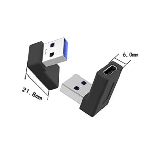 Right Angle USB A Male to USB C Female Adapter,90 Degree USB3.0 to Type C Cable Connector Support unidirectional Sides 5Gbps & Data Transfer, for Laptops,Phone,PC 2-Pack (Balck Up&Down Angle)