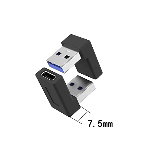 Right Angle USB A Male to USB C Female Adapter,90 Degree USB3.0 to Type C Cable Connector Support unidirectional Sides 5Gbps & Data Transfer, for Laptops,Phone,PC 2-Pack (Balck Up&Down Angle)