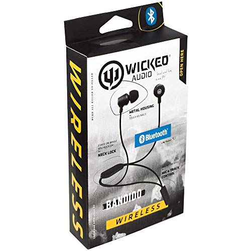 Wicked Audio Bandido Wireless — Bluetooth Earbuds with Microphone and Track Control — Wireless Headset with Metal Housing, Loop and Fin Attachments and Enhanced Bass — Black