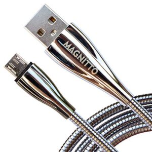 magnitto micro usb cable, zinc alloy metal braided extra durable usb2.0 sync and charging cord sync for android phones devices htc moto lg samsung galaxy s7 s6 j7 edge note 5, tablets, kindle. mp3