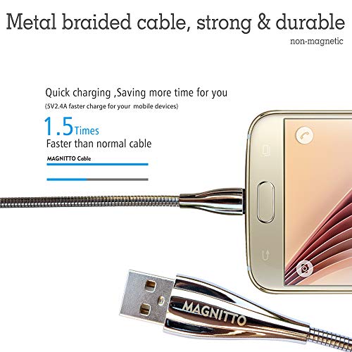 MAGNITTO Micro USB Cable, Zinc Alloy Metal Braided Extra Durable USB2.0 Sync and Charging Cord Sync for Android Phones Devices HTC Moto LG Samsung Galaxy S7 S6 J7 Edge Note 5, Tablets, Kindle. MP3