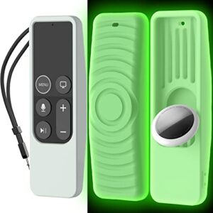 ahastyle protective case for apple tv siri remote [1st gen] with airtag holder, anti slip silicone cover compatible with 2016 apple tv hd and 2017 apple tv 4k [1st generation] (glow green)
