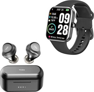 tozo nc7 2022 hybrid active noise cancelling wireless earbuds & tozo s2 44mm 2023 smart watch alexa built-in fitness tracker