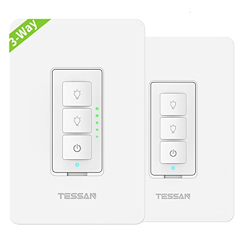 3 Way Smart Dimmer Switch Kit, TESSAN WiFi Dimmable Led Light Switch Work with Alexa, Google Home, Multiple-Locations, Neutral Wire Required, Programmable Timer Schedule Wall Switch