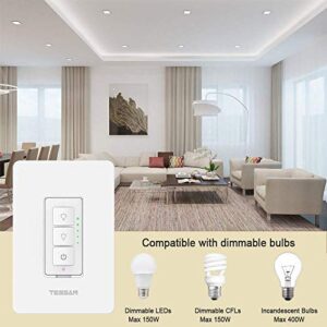 3 Way Smart Dimmer Switch Kit, TESSAN WiFi Dimmable Led Light Switch Work with Alexa, Google Home, Multiple-Locations, Neutral Wire Required, Programmable Timer Schedule Wall Switch