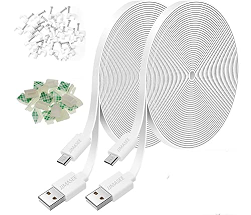 JJMASEE 2 Pack 26FT Power Extension Cable for Wyze Cam V3,WyzeCam Outdoor,Arlo Essential,Eufy,Kasa,Yi,Blink Camera,NestCam Indoor,Micro USB Charging Cord for Security Camera(White)