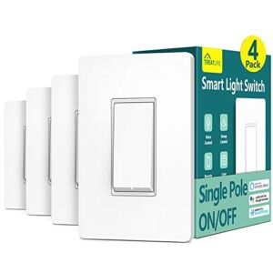 treatlife smart light switch single pole smart switch works with alexa, google home and smartthings, 2.4ghz wi-fi timer light switch, neutral wire required, no hub required, etl listed, fcc, 4 pack