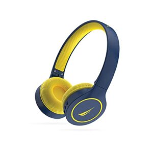 nautica h120 bluetooth headphones, on-ear wireless headphones with built-in microphone bluetooth v5.0 wireless and wired stereo headset with deep bass, foldable over-ear headphones (navy yellow)