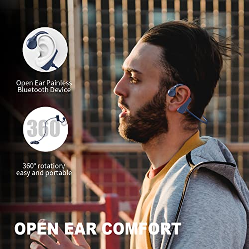 KAULUEDER Open Ear Air Conduction Bluetooth Headphone,V5.2 onfiguration Built-in Microphone Wireless Conduction Headphones,with Up to 8 Hours Playtime for Sports/Work/Leisure/Outdoors(Blue)