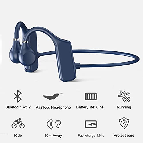 KAULUEDER Open Ear Air Conduction Bluetooth Headphone,V5.2 onfiguration Built-in Microphone Wireless Conduction Headphones,with Up to 8 Hours Playtime for Sports/Work/Leisure/Outdoors(Blue)