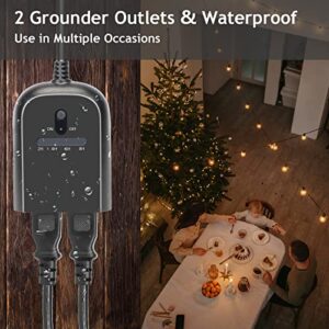 Outdoor Dimmer for String Lights, Remote Control Light Dimmer Plug in, Light Timer Outdoor Waterproof, Wireless 100FT Range with 2 Grounded Outlets for Dimmable LED/Tungsten Bulb/Patio Lights