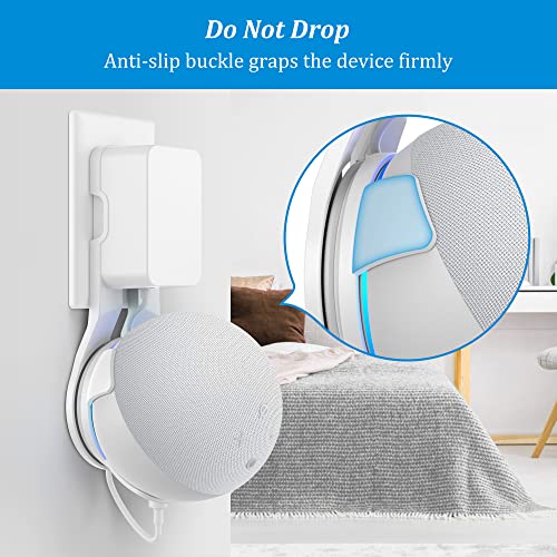 PlusAcc Wall Mount for Echo Dot 5th Generation - Outlet Alexa Echo Dot 5 Wall Holder Stand Hanger, No Drilling Required, Space-Saving Echo Dot 5th Gen Accessories Built-in Cable Management (White)