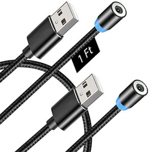 Terasako Magnetic Charging Cable (Not Including Magnetic Connector) [2-Pack, 1ft ], 360° Rotating Magnetic Phone Charger Cable with LED Light - Nylon-Braided Cords (Black)