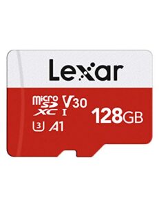 lexar 128gb micro sd card, microsdxc uhs-i flash memory card with adapter – up to 100mb/s, a1, u3, class10, v30, high speed tf card