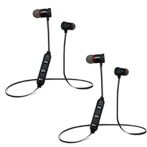 2 acuvar wireless magnetic rechargeable ear buds, in line mic, volume, play/pause controls (black)