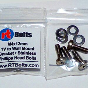 (8) - M4x12mm Regular Length Bolts for TVs & Monitors 29" or Smaller • Wall Mount Bracket to TV • VESA 75x75, 100x100 or 100x200 • Stainless