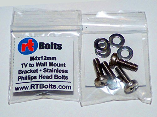 (8) - M4x12mm Regular Length Bolts for TVs & Monitors 29" or Smaller • Wall Mount Bracket to TV • VESA 75x75, 100x100 or 100x200 • Stainless