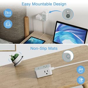 Small Flat Plug Power Strip, TESSAN Ultra Thin Extension Cord with 3 USB Wall Charger (1 USB C), 3 Outlets Mini Nightstand Charging Station, 5 ft Slim Plug for Cruise, Travel, Dorm Room Essentials
