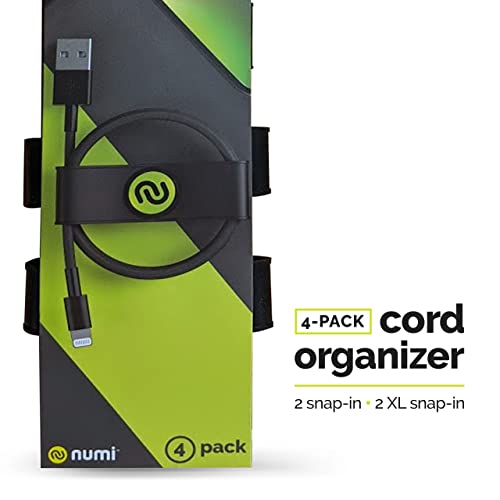 Numi Snap-In Cord Organizer for Earbuds, Charging Cables, and Auxiliary Cords - Compatible with Lightning Cables and USB Chargers - Silicone (4-Pack)